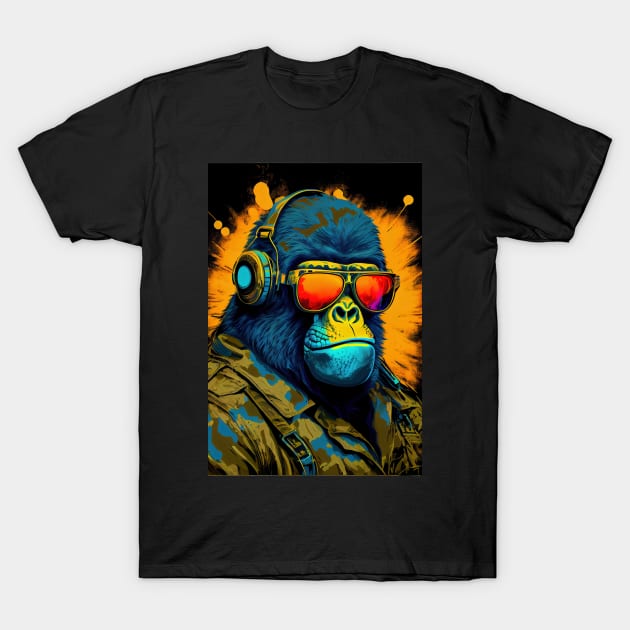 Psychedelic Gorilla wearing sunglasses and headphones T-Shirt by dholzric